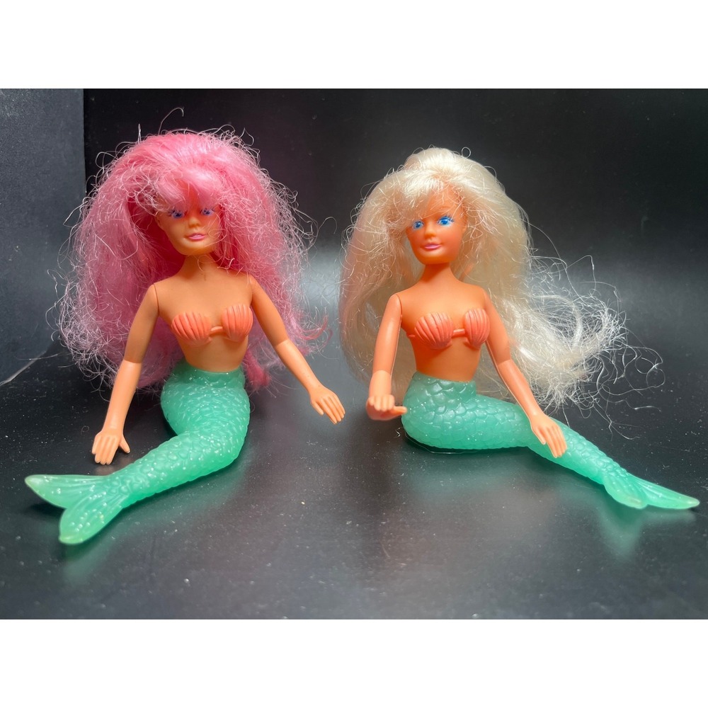 VTG 90s T&T Mermaid Dolls Lot Pink & Blonde Hair Glitter Tails Retro Bath Toys